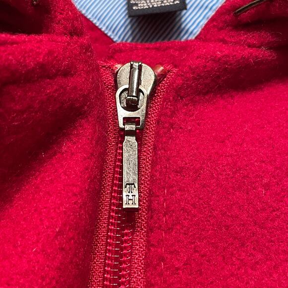 Tommy Hilfiger 4 Wool Toggle Coat | Scarlet Red Removable Hood Holiday Jacket - Picture 6 of 11